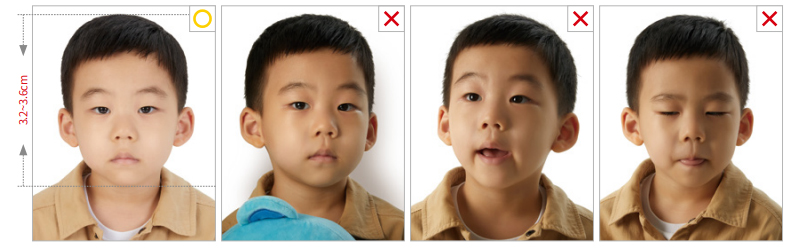 모든 기준은 성인과 동일함/장난감 등 사물이나 보호자가 노출되지 않아야 함/입을 다물고 촬영하기 어려운 신생아 및 유아(36개월 이하)의 경우, 입을 조금 벌리는 것은 가능함
