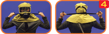 방독면 사용요령 얼굴에 밀착되도록 머리끈을 조절하고 내부 목조임끈 을 조여 줍니다.