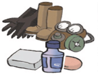 화생방전 대비물품 방독면 또는 수건, 마스크 보호 옷 또는 비닐 옷, 우의 방독장화와 장갑 또는 고무장화와 장갑 해독제, 피부제독제 또는 비누, 합성세제 충분한 접착테이프 (창틀, 문틀 밀폐용)