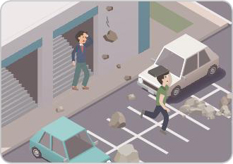 계단을 이용하여 밖으로 대피합니다