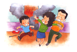 소화기를 써도 불이 꺼지지 않을 때는 집안의 물건을 꺼내려 하지 말고 재빨리 안전한 곳으로 대피해야 합니다.