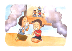 불길이나 연기 때문에 빠져나갈 수가 없을 때는 소리를 질러 외부에 알리고 구조반이 올때까지 침착하게 기다립니다.