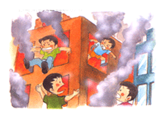 대피할때는 화재 경보기의 벨을 눌러 이웃에게 알리고 출입문을 닫아 불길과 연기가 잘 퍼지지 못하도록 해야 합니다.