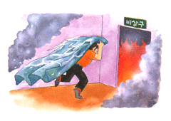 화재의 진행방향에 주의하여 막다른 골목을 피해야 합니다.