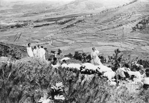 쇠미산에서 본 사직동 전경(1940년대, 현 사직운동장 자리)