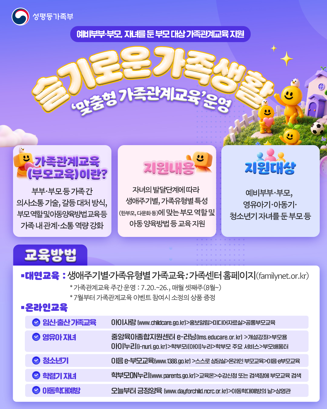 [성평등가족부] 슬기로운 가족생활 '맞춤형 가족관계교육' 운영(매월 셋째주)